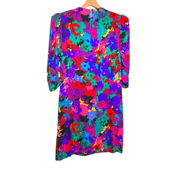 Flora Kung II New York Vintage Colorful 100% Silk Dress VTG Shoulder Pads Sz 10 - Picture 2 of 12